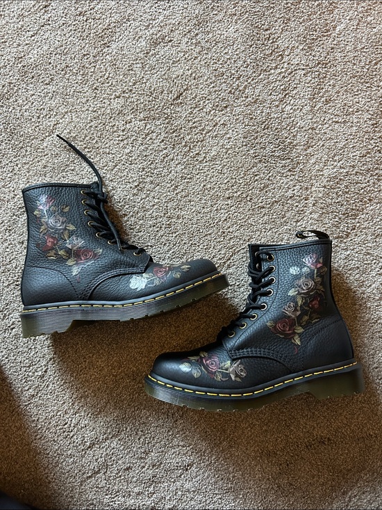 Dr. Martens Shoes - Dr. Martens Black Floral Lace-Up Combat Boots